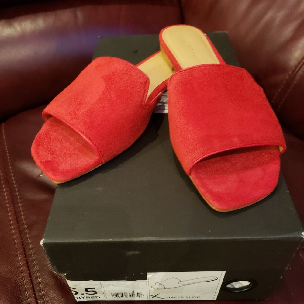 Banana Republic Red Suede Flat Loafer Slide Sandal
